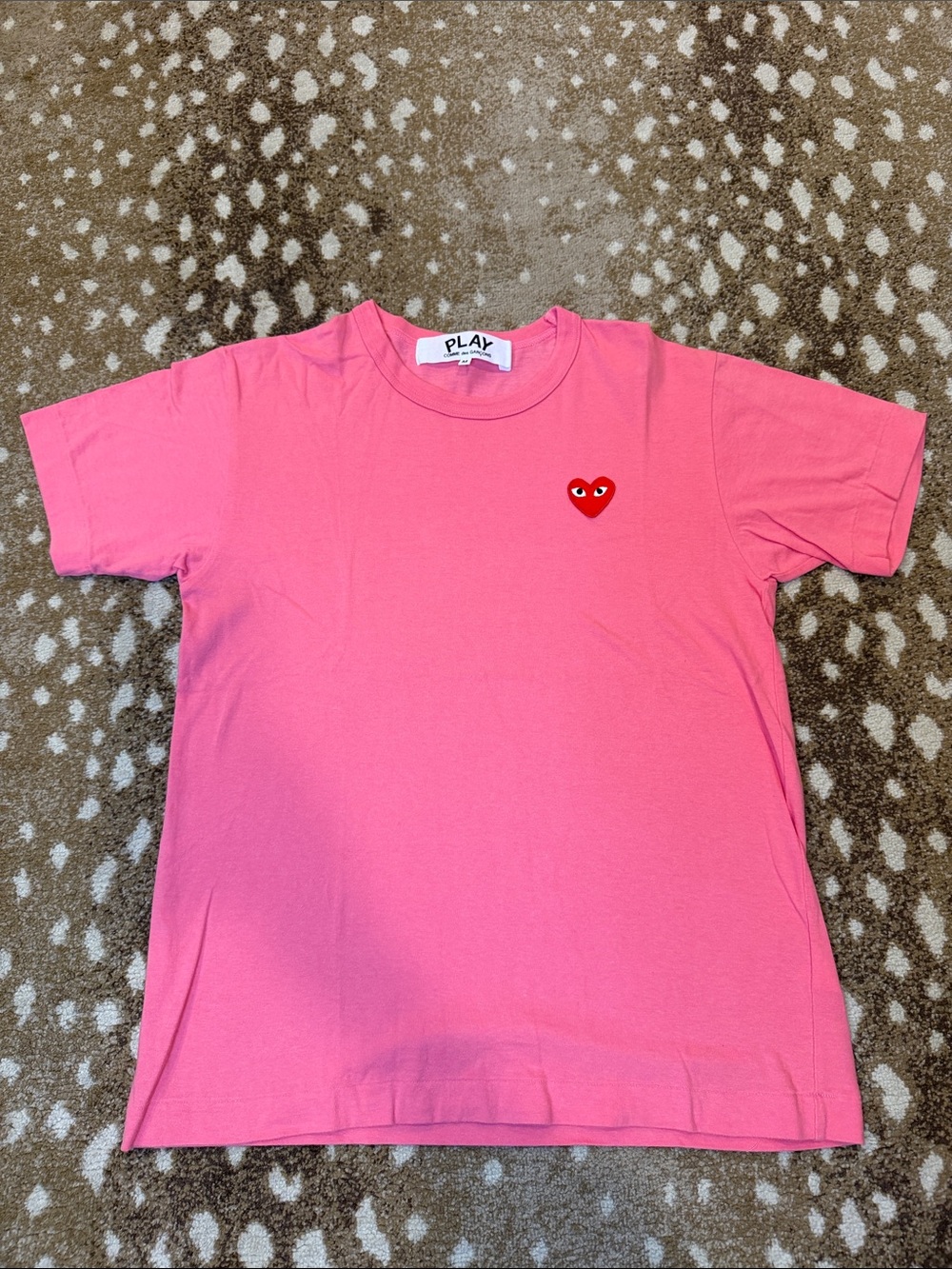 Comme des Garcons Salmon Short Sleeve Tee featuring ❤️ logo
